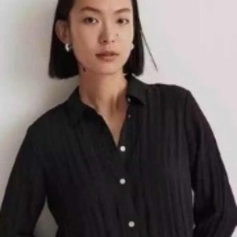 MADEWELL Crinkled Up Long-Sleeve Relaxed Black Shirt Sz M Black NWT # 553